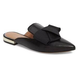 Linea Paolo Black Bow Slip-On Mules with bow detail